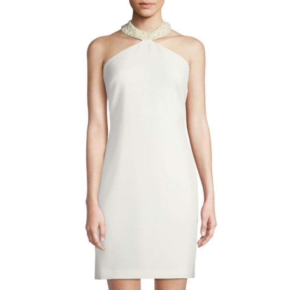 Karl Lagerfeld White Shift Dress w/ Pearl Collar